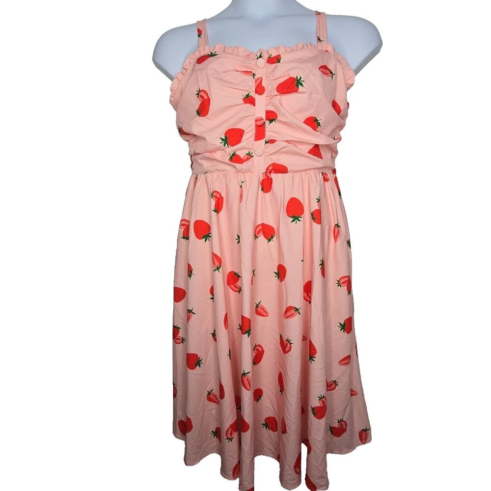 Belle Poque Women's Strawberry Dressโ Large Sleeveless Buttons Ruffle Trim NEW